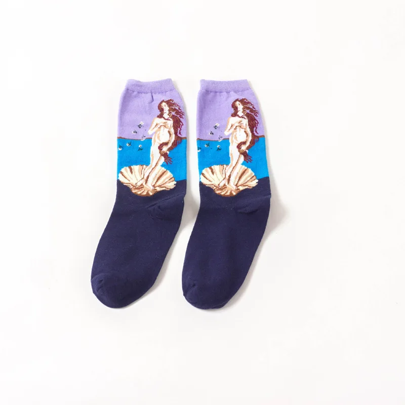 Мужские классические модные ретро абстрактная картина маслом, искусство, носки для женщин, винтажные, поцелуй, крик Ван Гог, звездная ночь, масляная краска, забавные носки - Цвет: 006