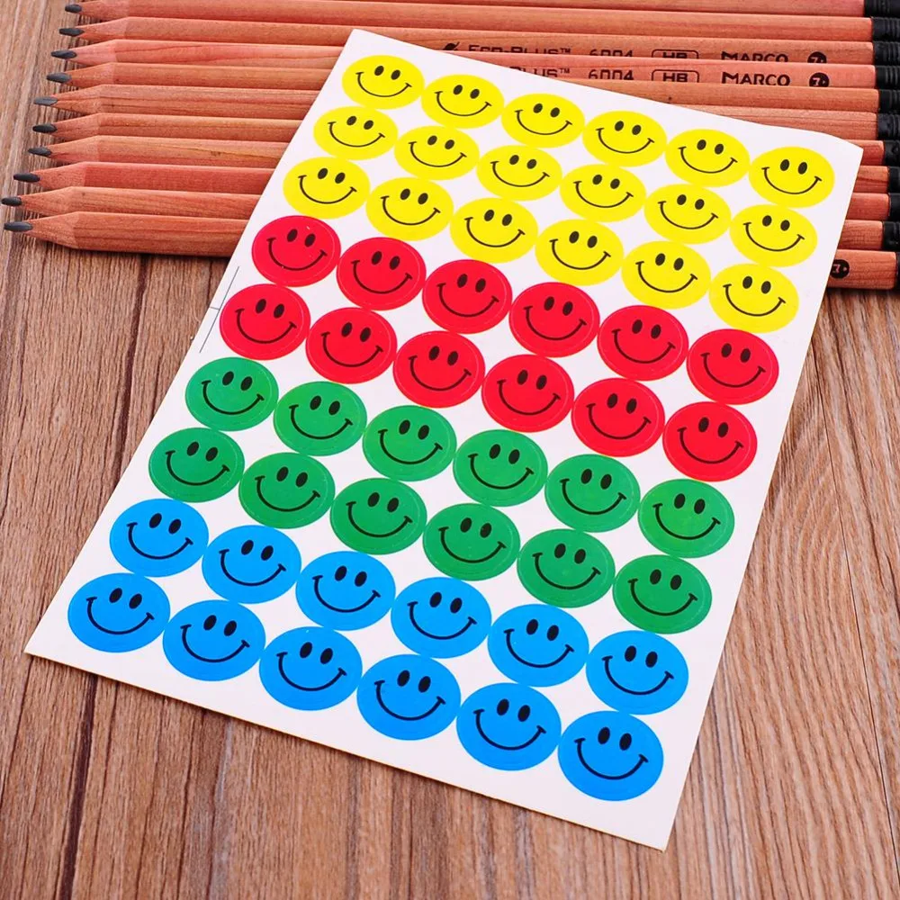 MOONBIFFY New Cute 10 sheets(540pcs) Colourful Round Smile Face Stickers Decal Kids Children Teacher Praise Merit office