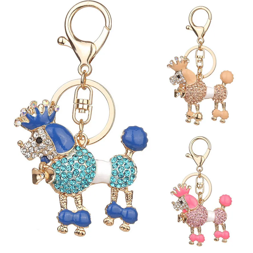 

Dog Charms Rhinestone Poodle Shape Tassel Keychain Bag Handbag Key Ring Car Key Pendant Charms For Jewelry Making 2019