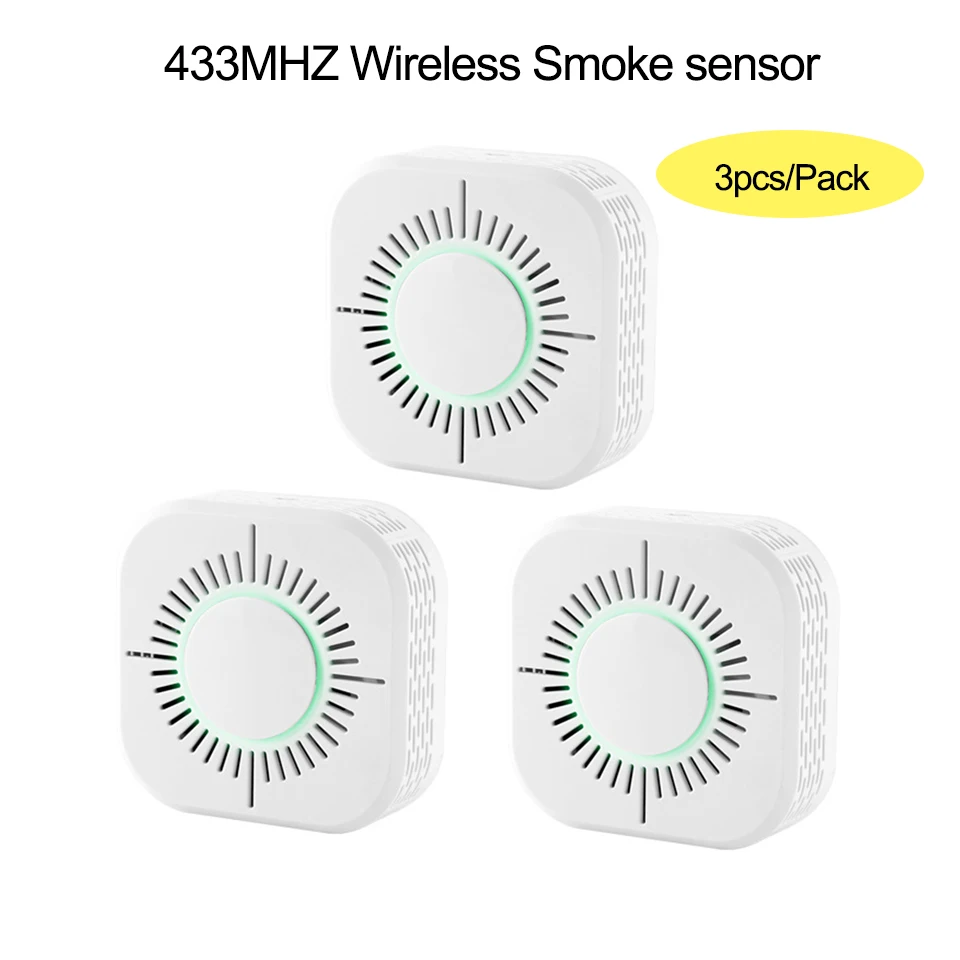 

3Pcs 433MHz Smoke Detector Wireless Fire Security Protection Alarm Sensor for Smart Home Automation, Work with Sonoff RF Bridge
