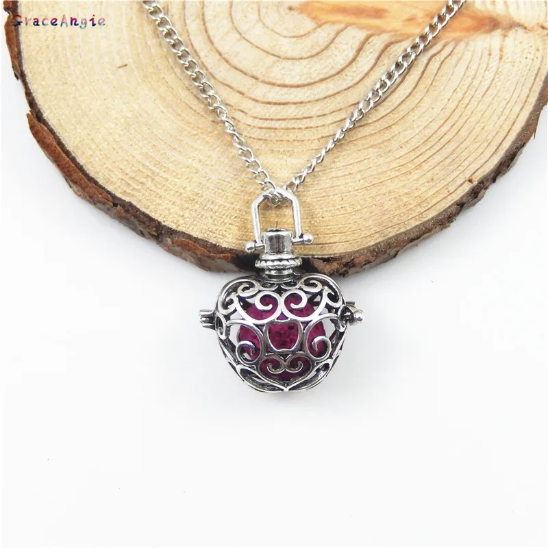 

GraceAngie Flower Pattern DIY Chain Necklace Essential Oil Aromatherapy Perfume Diffuser Silver Charm Cage Locket Jewelry Crafts