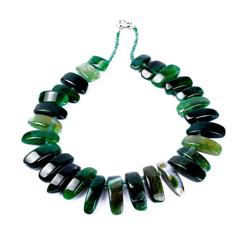 Высокое качество Новая мода Half-Moon Форма многоцветный из натурального агата камень Бусины полудрагоценный камень башня на цепочке Женское Ожерелье - Окраска металла: green