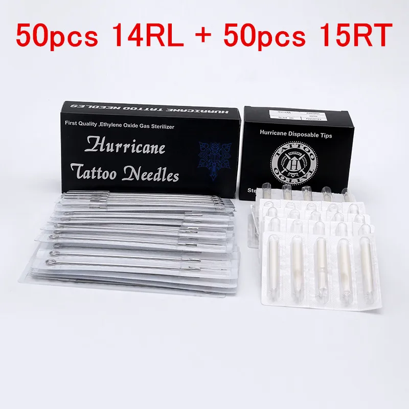 100pcs Tattoo Needle with Tubes Set (14RL+15RT) 50pcs Disposable Tattoo