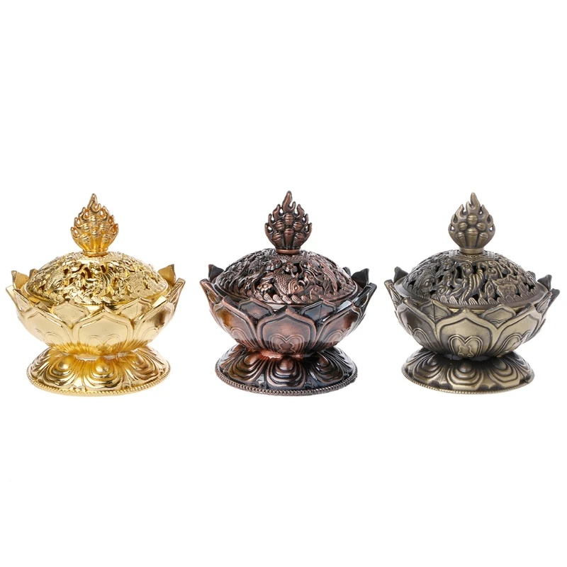 

Buddha Incense Burner Lotus Flower Classic Tibetan Alloy Mini Sandalwood Censer W16 Drop ship