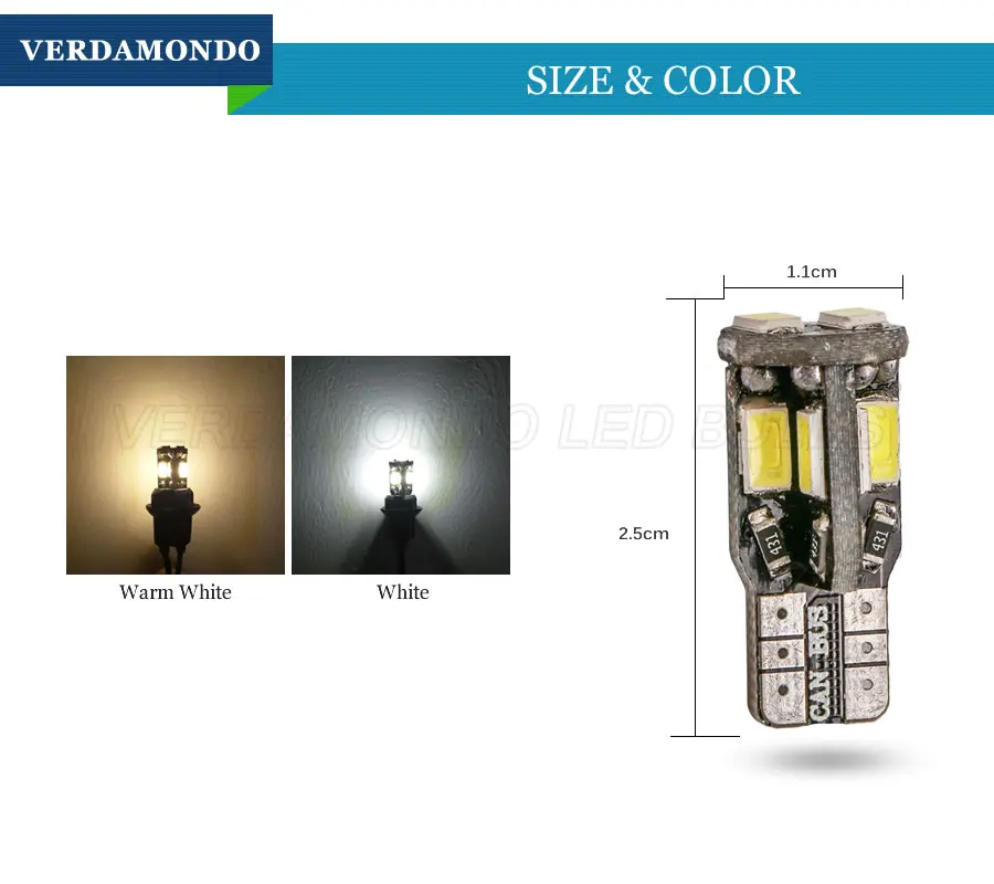 Автомобильная светодиодная лампочка T10 W5W Canbus 10 5730 5630 SMD для боковых габаритных