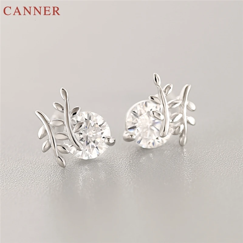925 Sterling Silver Zircon Leaf Stud Earrings for Women Fashion Ear Studs Jewelry Gifts boucle d
