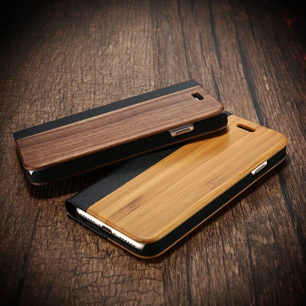 Kisscase природа древесины бамбука кожаный чехол для iPhone X 8 7 6 S Plus Flip Стенд ретро