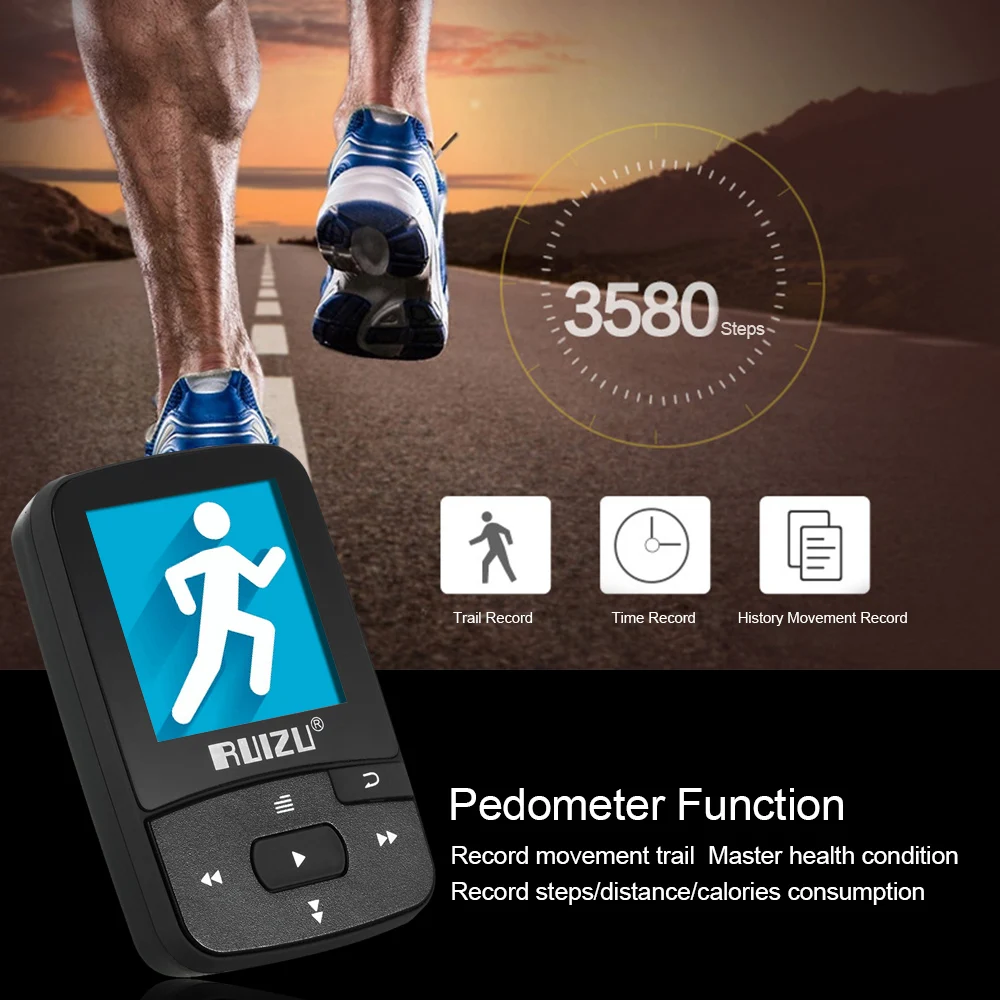 

RUIZU 8GB 1.5in MP3 Player HiFi Lossless Sound Quality Bluetooth Pedometer TF Card FM Radio Recording E-book Time Calendar