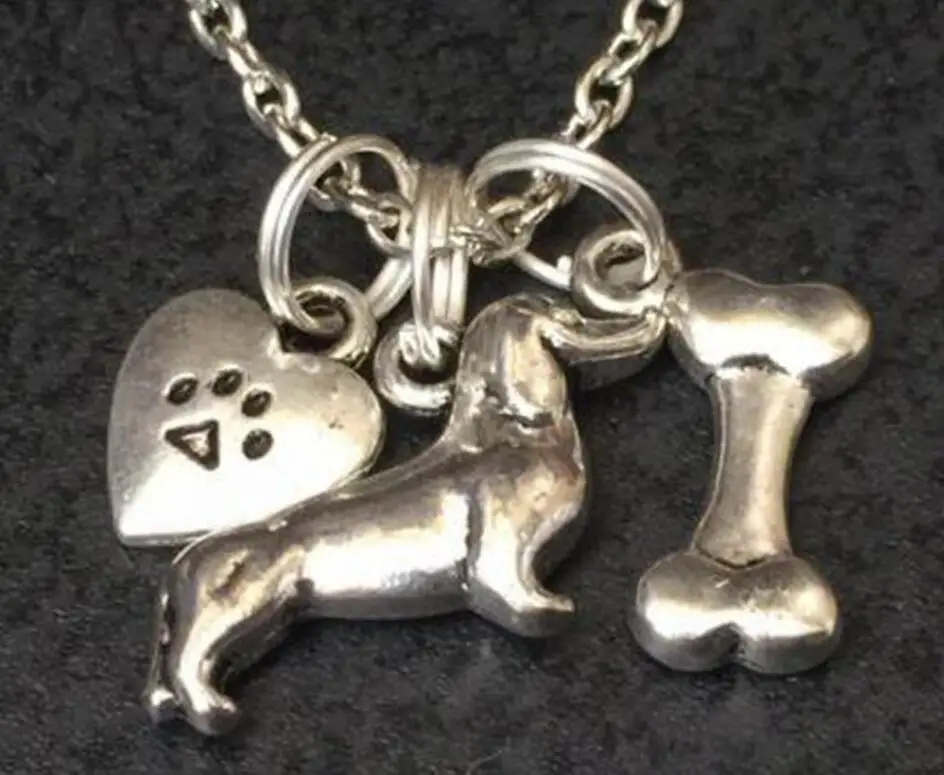 

Vintage Silver Poodle Greyhound Dog Pet Dachshund Dog Paw Print Bone Choker Necklace Pendant Chain Collar Fashion Jewelry Gift