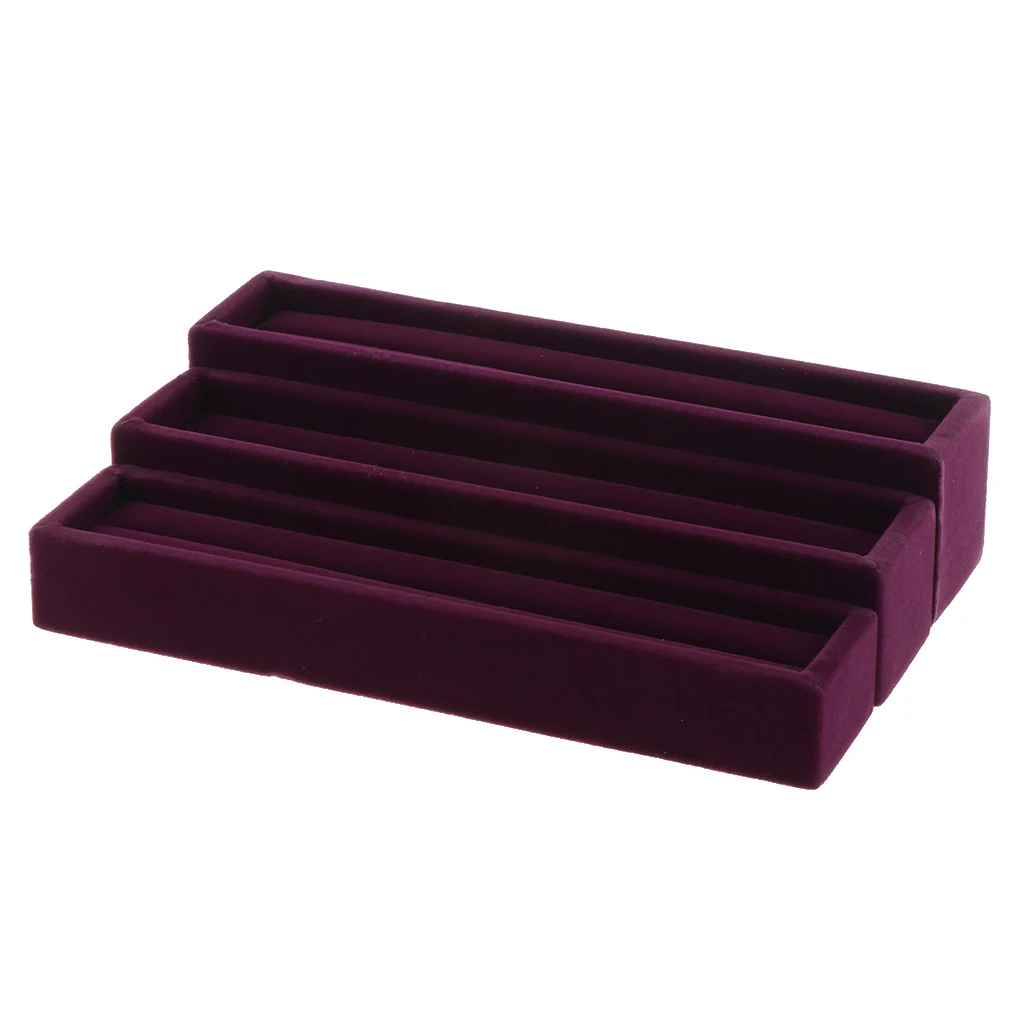 3pcs Velvet Slots Ring Trays Showcase Display Jewelry Holder Box Long Case Rings Stud Earring Cufflink Jewelry Packaging