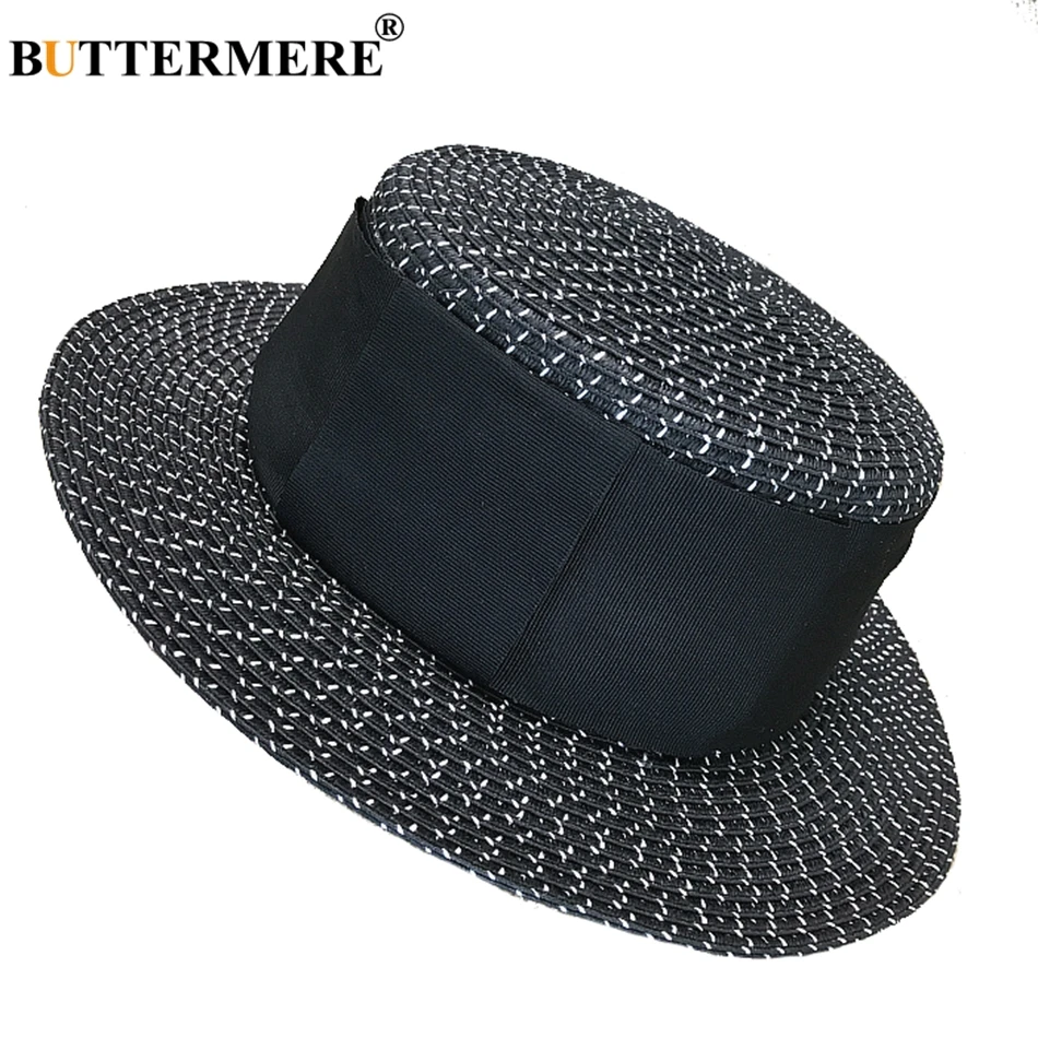 BUTTERMERE Black Sun Hat Women Sombreros Dot Straw Hat Female Wide Brim