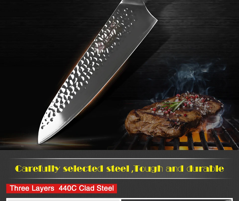 XINZUO 8 ''шеф-повара Knife3 слой 440C ядро клада Стальные Кухонные ножи Gyutou кухонные инструменты G10 ручка из нержавеющей стали резак