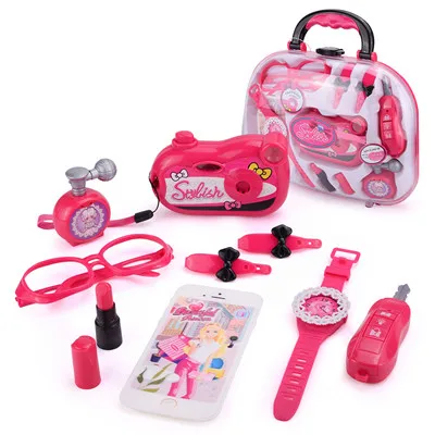 Набор косметики для девочек, игрушка для макияжа, детский набор для ролевых игр, эмульсионное платье и набор для макияжа, розовый+ черный - Цвет: Type B