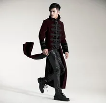 Мода Готический Панк РЕЙВ Streampunk Мужская Длинный Жакет Пальто С Капюшоном два цвета, черный и красный Y401