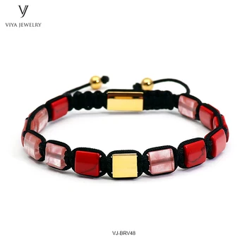 

Red&Pink Square Beads Braided Women Bracelet Luxury Natural Square beaded Adjust Bracelets For Best Friend Gift With Jewelry Box