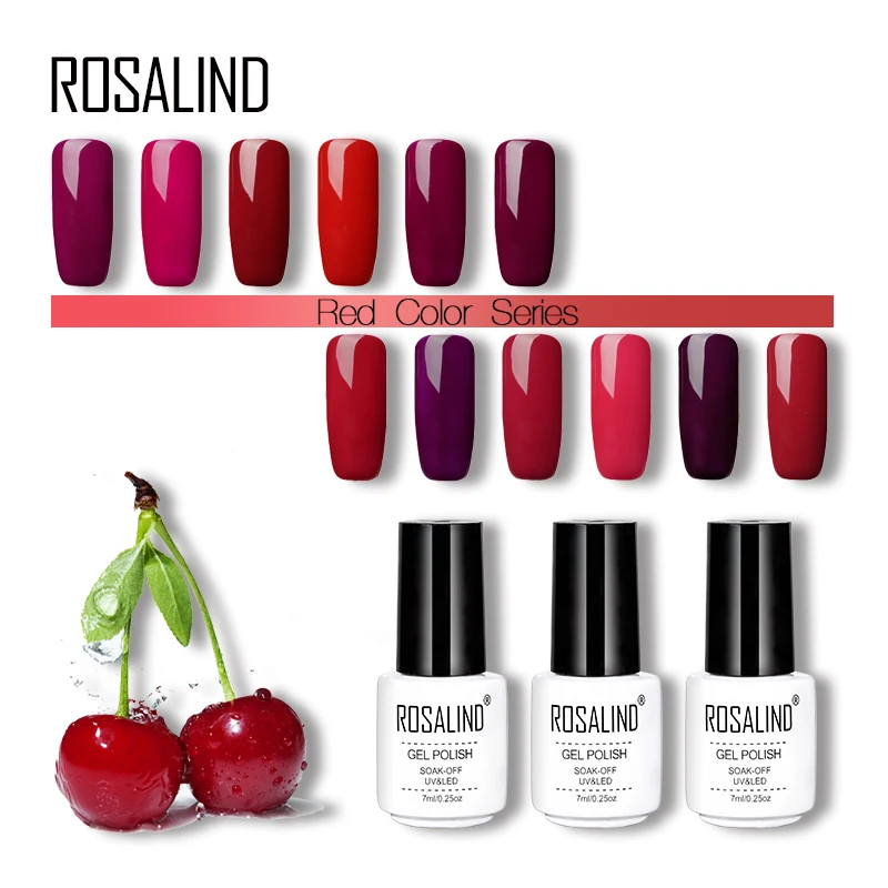 

ROSALIND Gel Nail Polish Cherry Red Colors 7ml UV&LED Gel Varnish Soak Off Primer Nail Art Gel Lacquer For Nails Manicure
