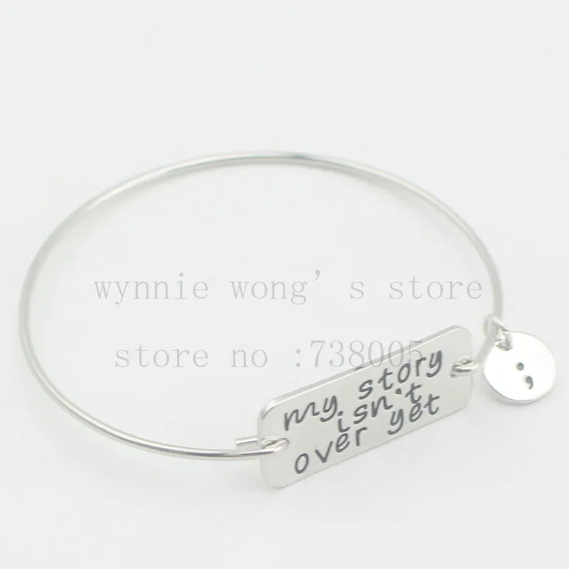 

2016 new handstamped Bangle Bracelets " My Story isn't over Yet "Bracelet Gift for Divorcee Semicolon Bracelet Survivor Jewelry