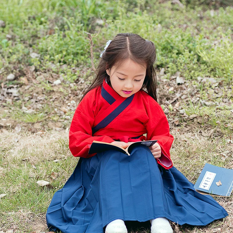 Костюм Hanfu для маленьких девочек; винтажное хлопковое льняное платье в китайском стиле; одежда для выступлений; Детский карнавальный костюм