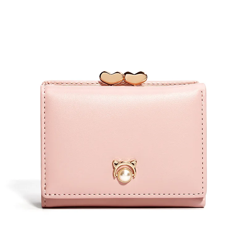 

Women Multifunction Pearl Short Three-fold Wallet Clip Coin Purse