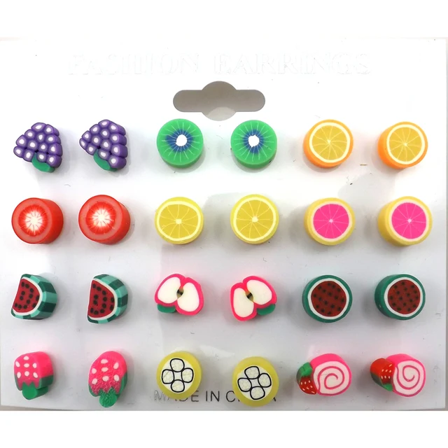 Wholesale 100 Pairs/Lot 10mm Fruit Shape Polymer Clay Earring Studs Cut