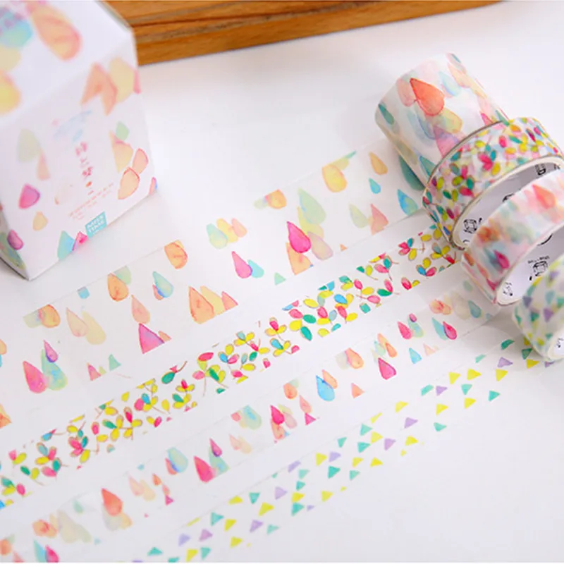 4 Roll Fresh Floral Colorful Raindrop Washi Tape DIY Decorative