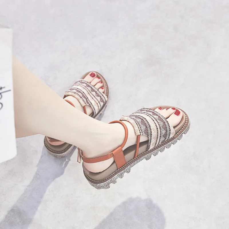 Г. Новые летние студенческие Нескользящие сандалии на толстой подошве в римском стиле пляжные сандалии на плоской подошве для отдыха женская обувь C1283