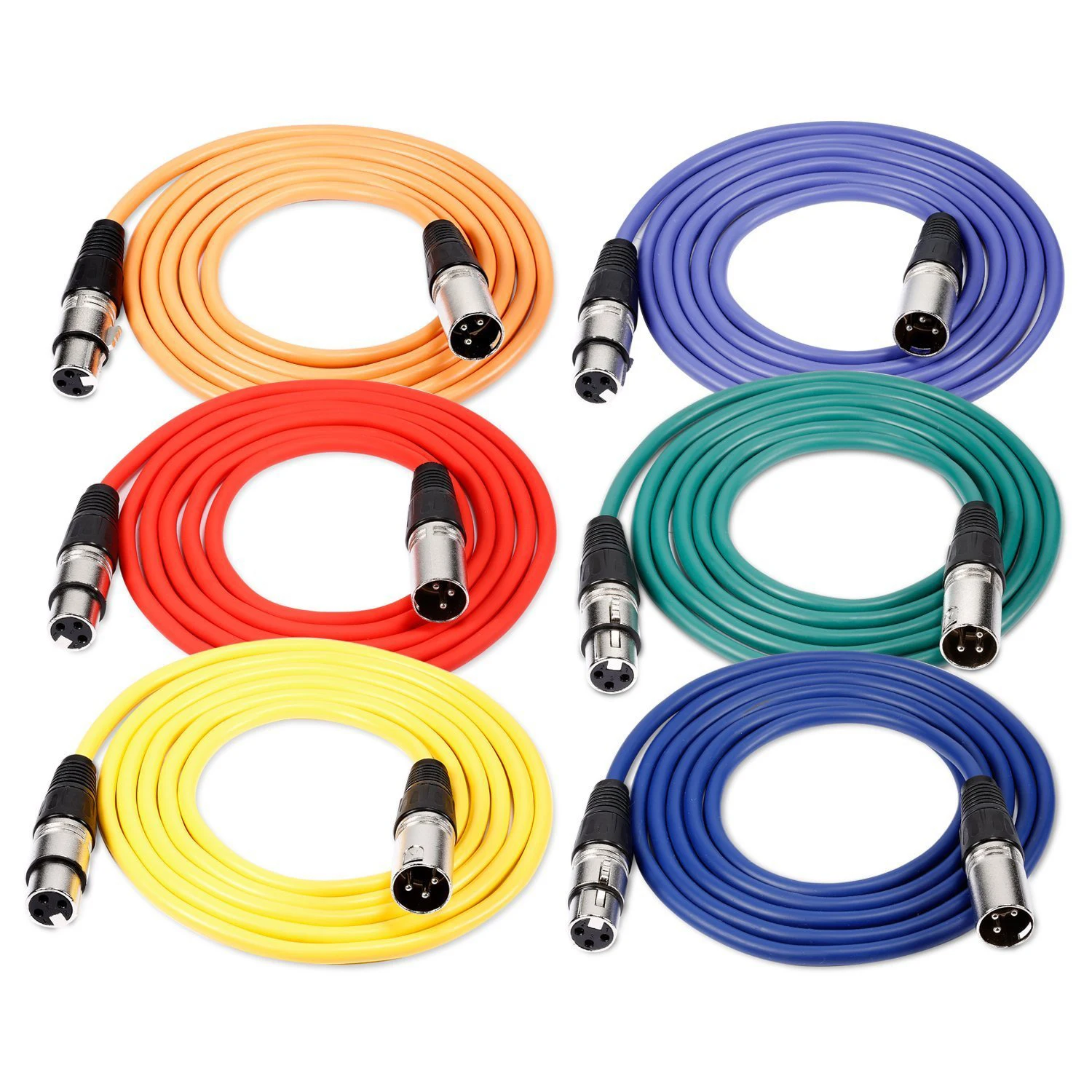 Mic Cable Patch Cords - XLR Male to XLR Female Colored Cables - Balanced Mike Cord - 6 PACK Mic Cable Patch Cords - XLR Male to XLR Female Colored Cables - Balanced Mike Cord - 6 PACK