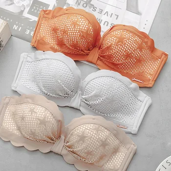 

New 1/2 Cup Bra Set Fashion Women Underwear Sexy Lace Mesh Dot Hollow Push Up Bra Set Wire Free Prevent Slipping Lingerie