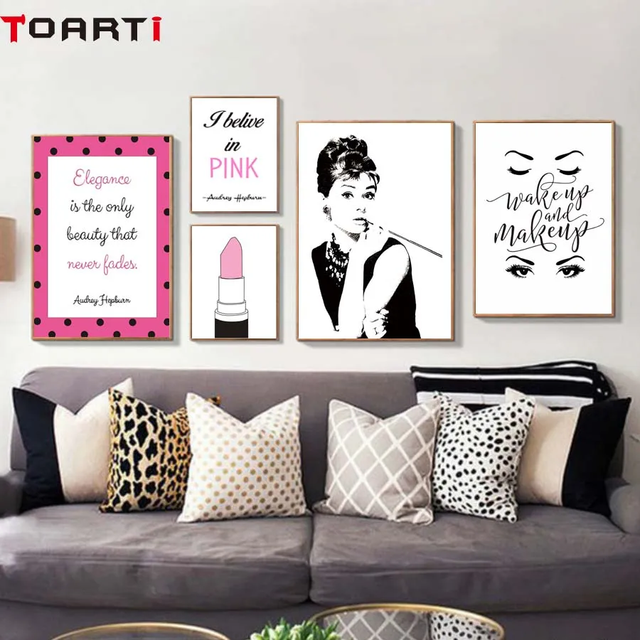 Audrey Hepburn Lipstick Wall Art Poster&Prints Modern Home Decor Canvas Painting Modular Wall Picture For Elegance Girls Bedroom (5)