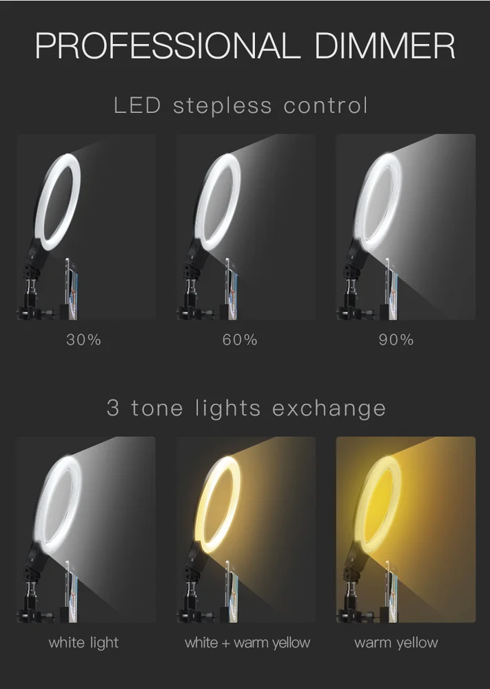 Диммируемая вспышка 72 светодиодный светильник для селфи с теплым холодным кругом для студийной фотосъемки смартфонов IPhone samsung в подарок