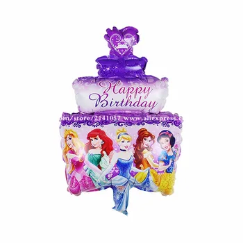 

50pcs/lot New Design "Happy Birthday" Cake Shaped Foil Balloon Printing Cartoon Princess Party Birthday Decoration