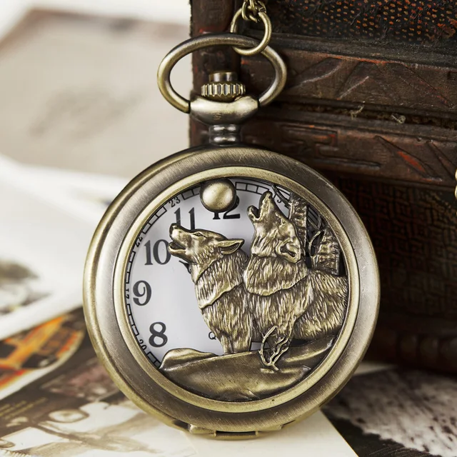 Bronze Hollow Wolf Hound Dog Bronze Copper Retro Women Men Quartz Pocket Watch P Bronze Hollow Wolf Hound Dog Bronze Copper Retro Women Men Quartz Pocket Watch P