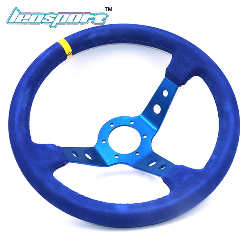 14" (350mm) For Racing Steering Wheel Suede Leather Blue Frame Steering