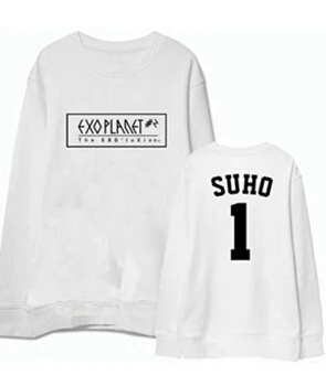 EXO Сеул концерт же имя члена печать Круглая горловина толстовки для KPOP болельщиков поддерживающая тонкий пуловер Толстовка 2 цвета
