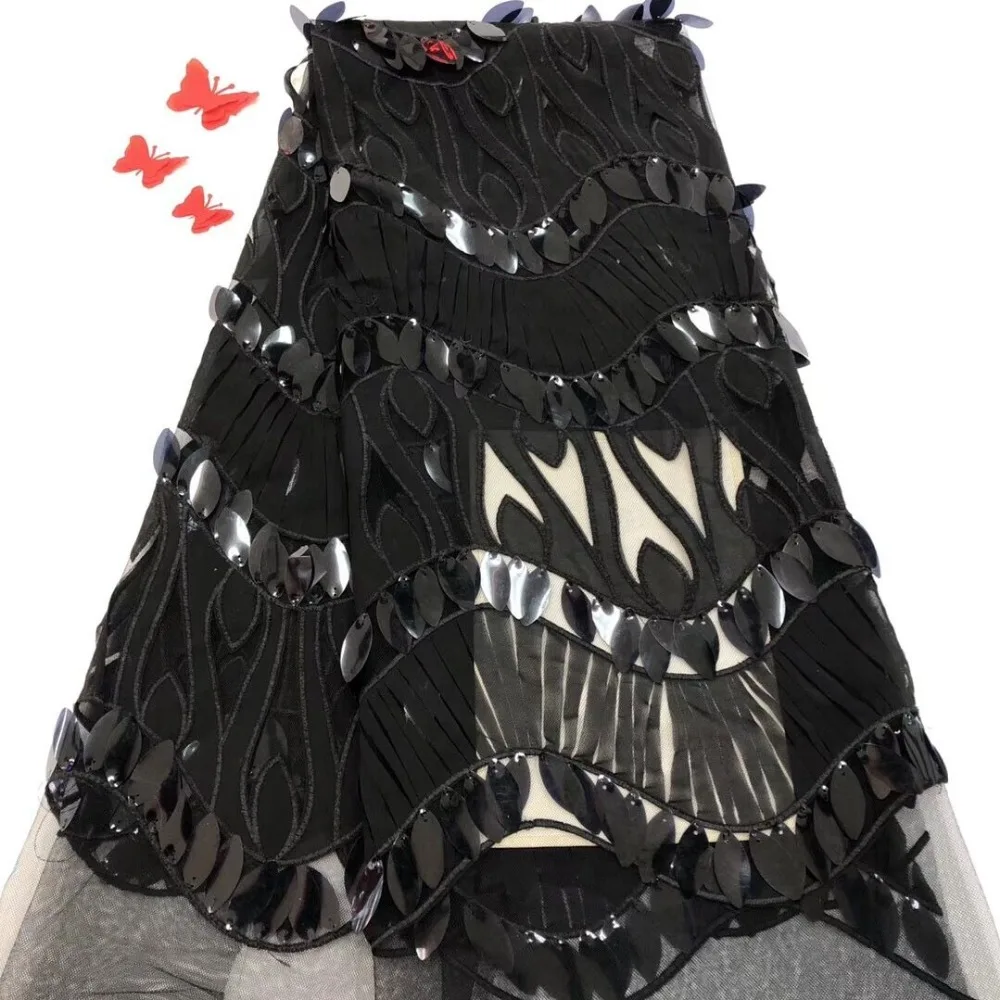 

Black colour african net lace fabric with sequins ZH18122502 hot sale french embroidered lace fabric