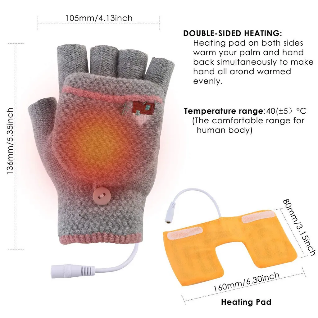 

2019 Hot sale Laptop Women Men Durable USB Heated Mitten Full&Half Finger Winter Warm Knit Hand Gloves In stock Dropshipping