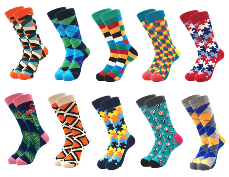 10 мужские Веселые носки бренд качество пар/лот расчесанный хлопок Красочные забавные носки Лидер продаж Модные повседневное Длинные для