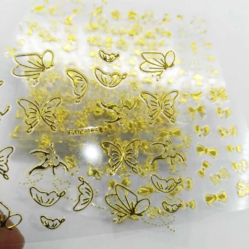 Наклейки для ногтей 30 шт./лот, 3D золотые наклейки для ногтей, бабочка для кошек, Бабочка, металлический блеск, наклейки для ногтей, переводные наклейки, Гель-лак