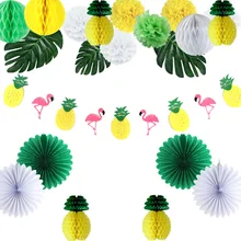 19pcs Pineapple Party Decoration Set Flamingo Pineapple Garland Palm Leaf Honeycomb Pineapple Tropical Birthday Hawaiian Party tropical pineapple plus size surplice tankini set