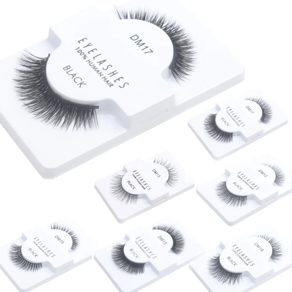 Black 1 Pair False Eyelashes 100% Human Hair Strip Lash Fake Eye Lashes DM11-DM19