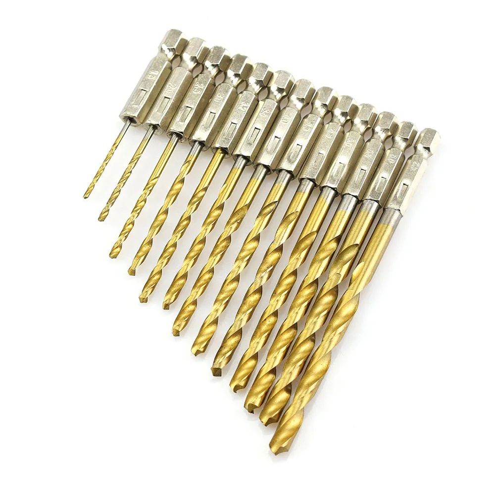 13pcslot Drill Hss High Speed Steel Titanium Coated Drill Bit Set