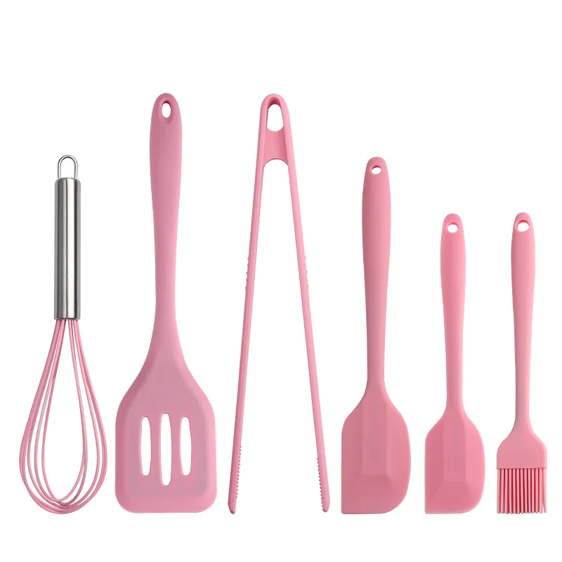 

Silicone Pink 6-piece Baking Kit Spatula Scraper Eggbeater Brush Kitchen Gadgets Cooking Tools Kitchen Set