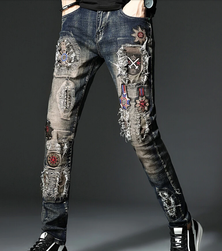 Джинсы нищий дизайн джинсы с вышивкой, высокое качество K85