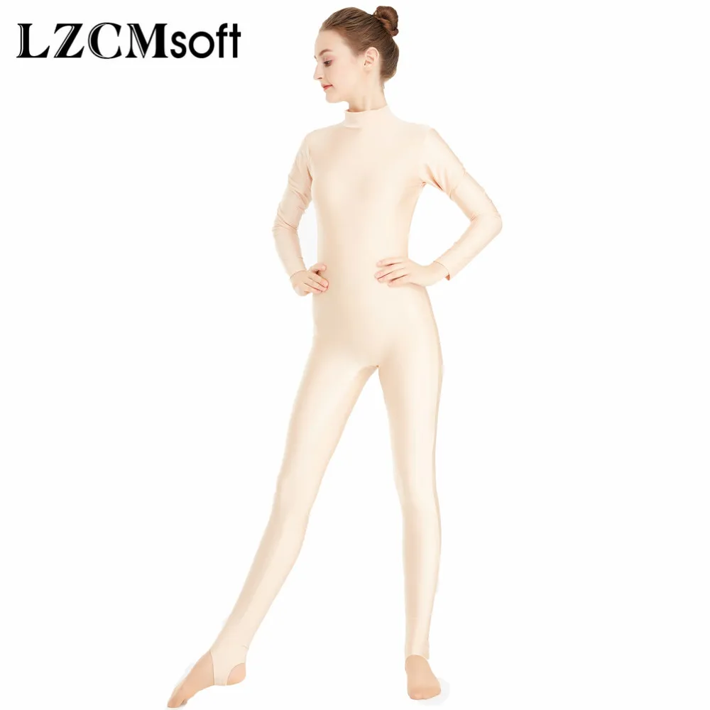 LZCMsoft Женские Длинные рукава Unitard девушки высокой шеи лайкра спандекс-боди гимнастика, танцы Unitards с перемешиванием
