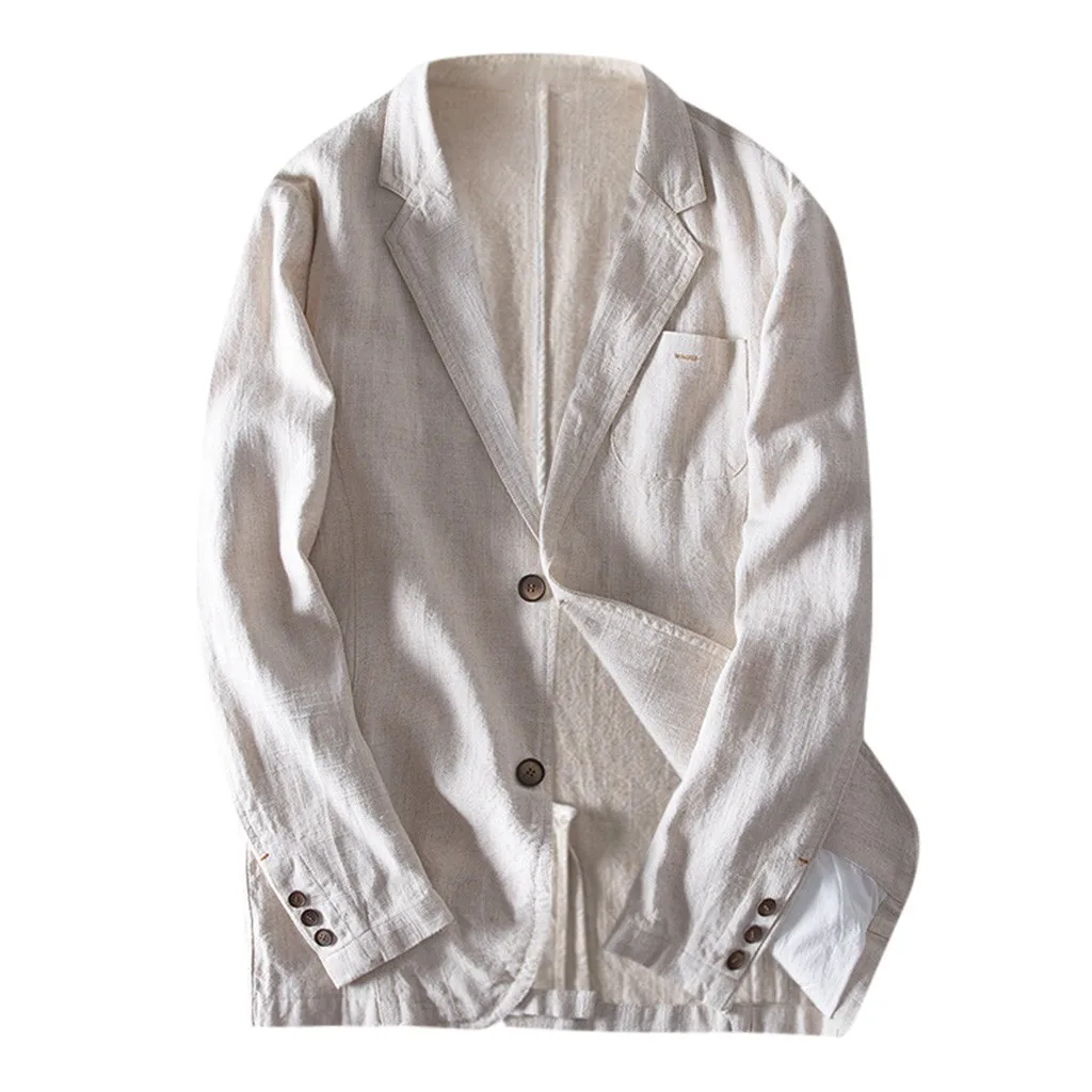 

Men's Autumn Solid Color Imitation Linen Jacket Men's Slim Linen Blend Pocket Solid Color Long Sleeve Blazer