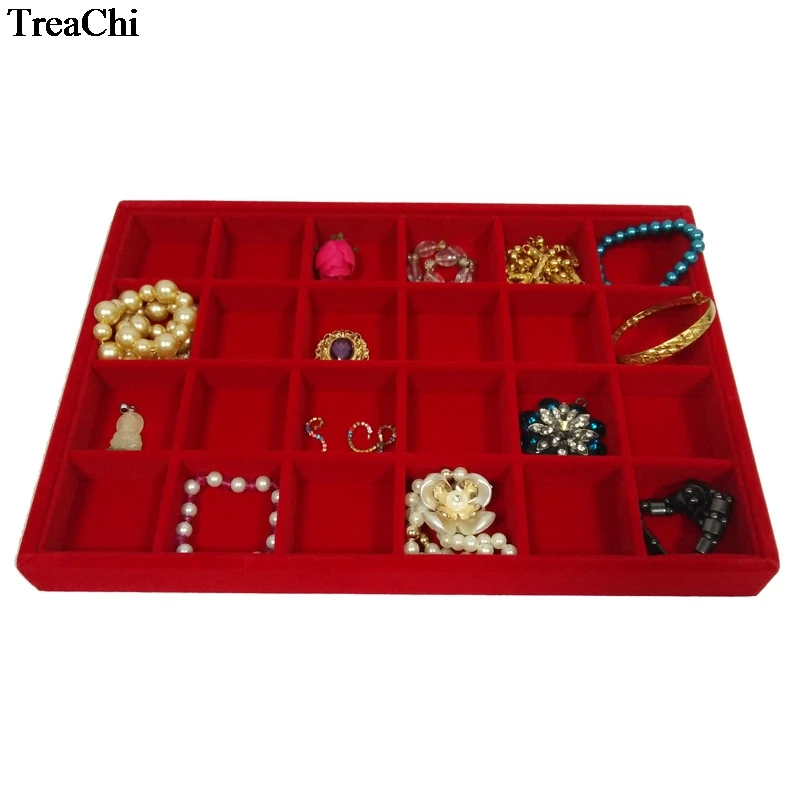 Buy New 24 Grids Jewelry Tray Red Velvet Pendant