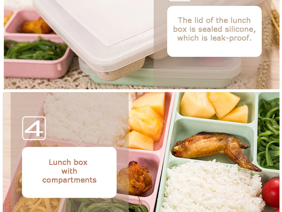 Ланч-бокс контейнер для хранения еды Bento с ложками для детей 4 сетки Ланч-бокс столовая посуда