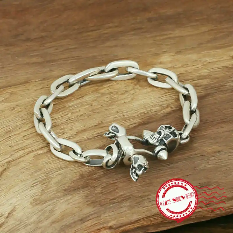 

S925 sterling silver men's bracelet personality fashion handmade retro arrogance skull styling 2018 New Gift for Lovers