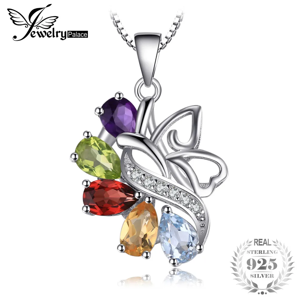 

JewelryPalace 925 Sterling Silver Pendants Necklace Butterfly Amethyst Garnet Peridot Citrine Blue Topaz Pendant Without Chain