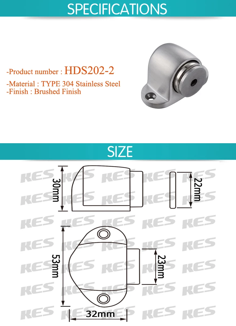 KES HDS202-2 SUS304 магнитный дверной ограничитель из нержавеющей стали/дверной с винтовым креплением, матовый